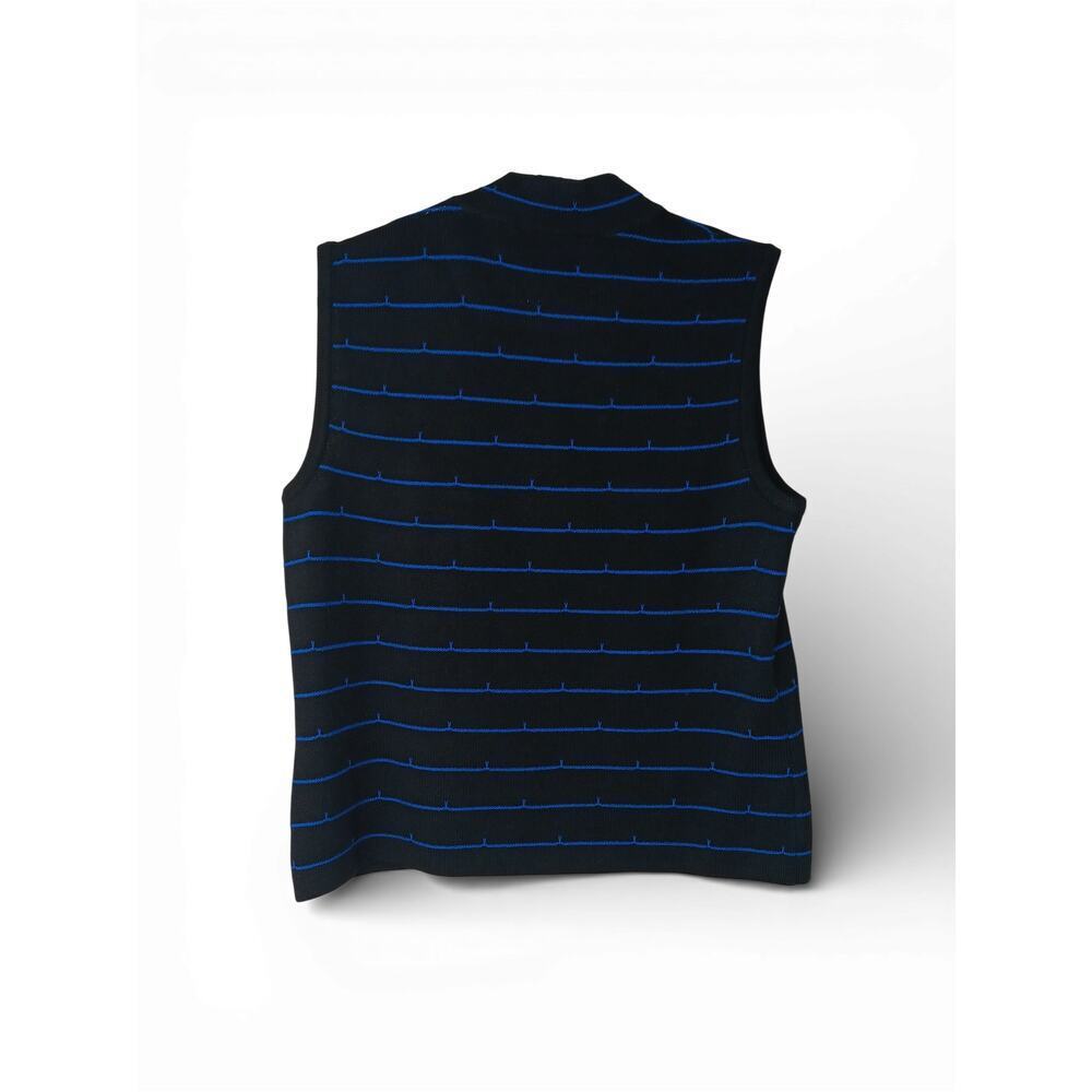 St. John Black Blue Striped Knit Sleeveless Top Shell Small Stretch Luxury - Picture 3 of 10